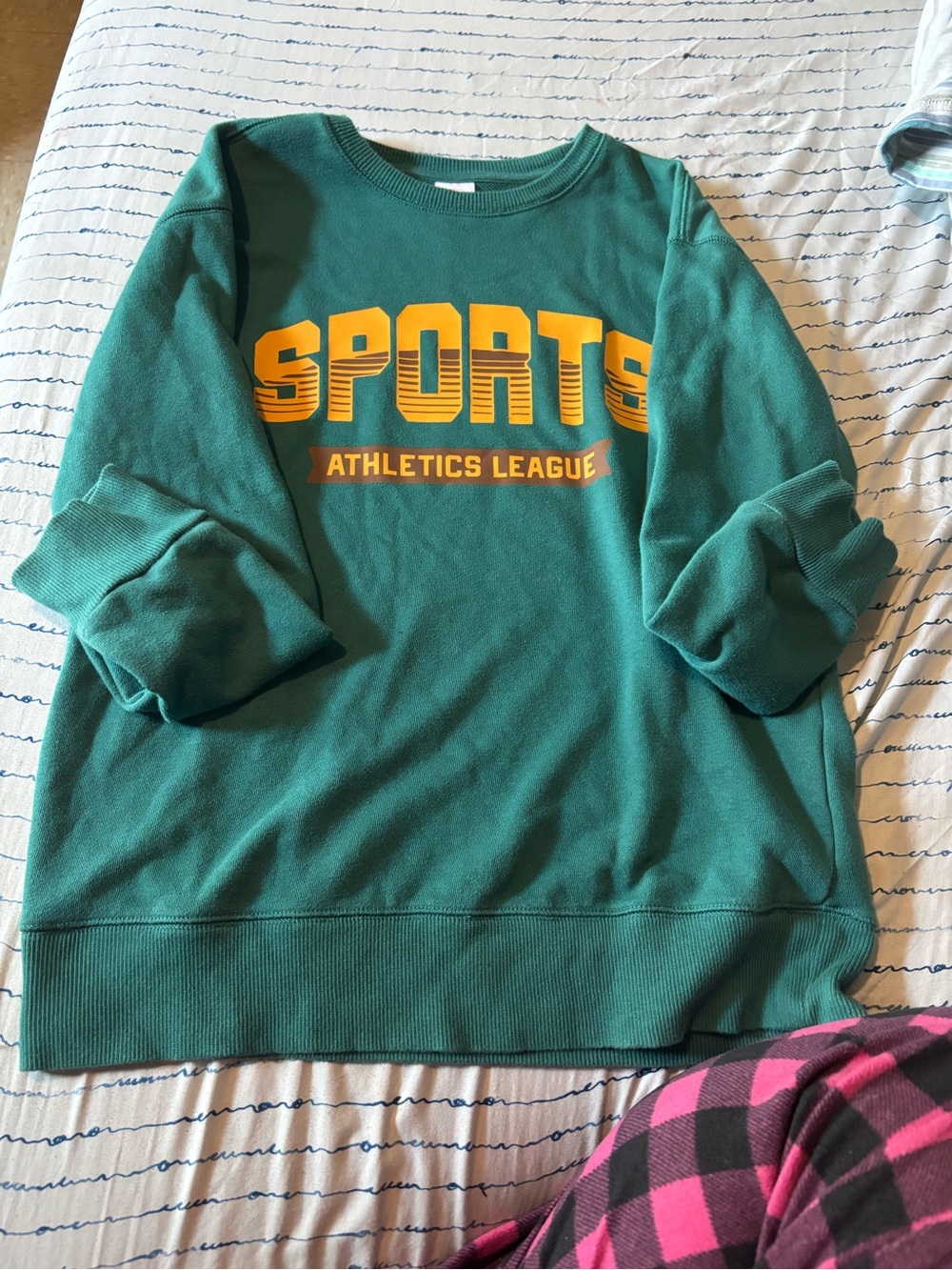 wonder nation Green 'SPORTS Athletics League' Sweatshirt with Yellow Graphic